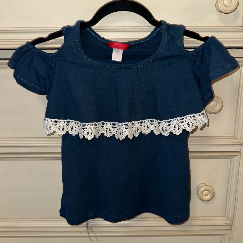 Dark teal shirt with cut out shoulder sleeves